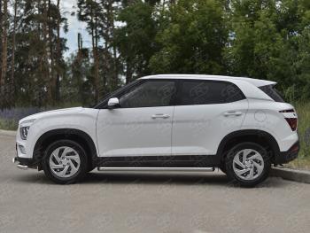 17 499 р. Защита порогов (Ø63 мм, нержавейка) SLITKOFF  Hyundai Creta  SU (2020-2022) (торцы под 45°, полированная нержавейка)  с доставкой в г. Майкоп. Увеличить фотографию 2