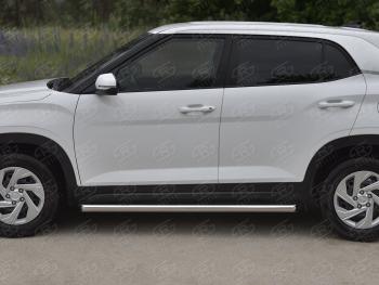 17 499 р. Защита порогов (Ø63 мм, нержавейка) SLITKOFF  Hyundai Creta  SU (2020-2022) (торцы под 45°, полированная нержавейка)  с доставкой в г. Майкоп. Увеличить фотографию 3
