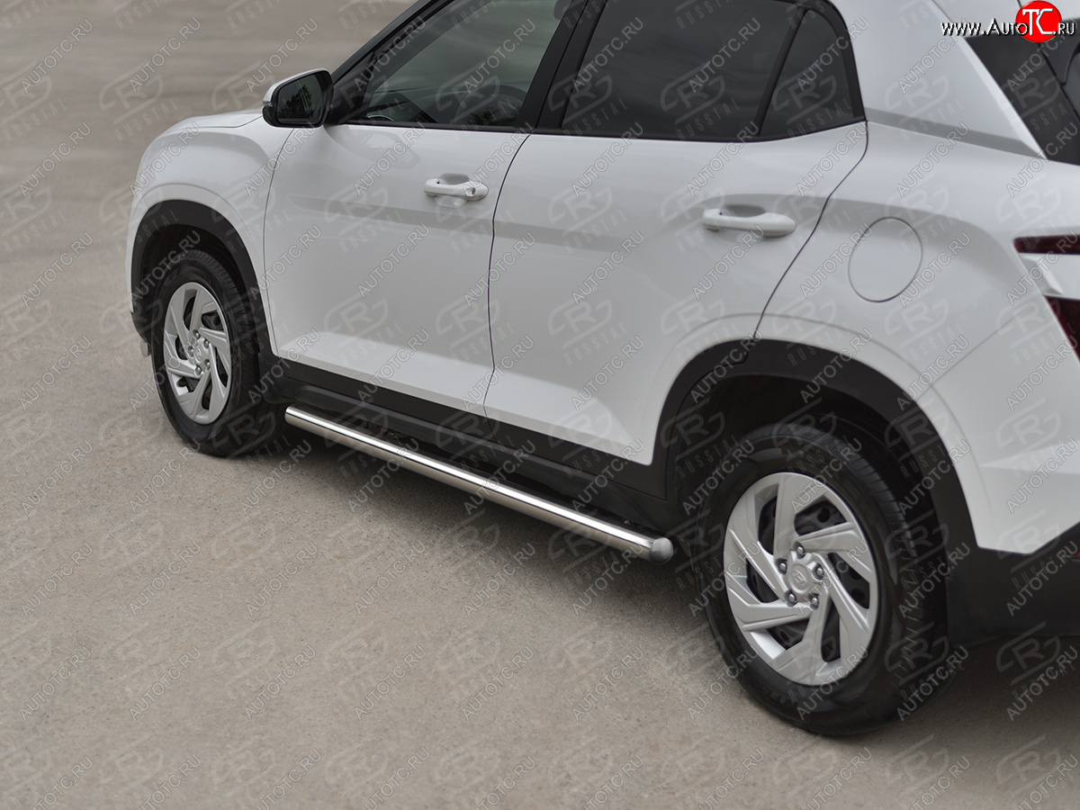 17 499 р. Защита порогов (Ø63 мм, нержавейка) SLITKOFF  Hyundai Creta  SU (2020-2022) (круглые торцы, полированная нержавейка)  с доставкой в г. Майкоп