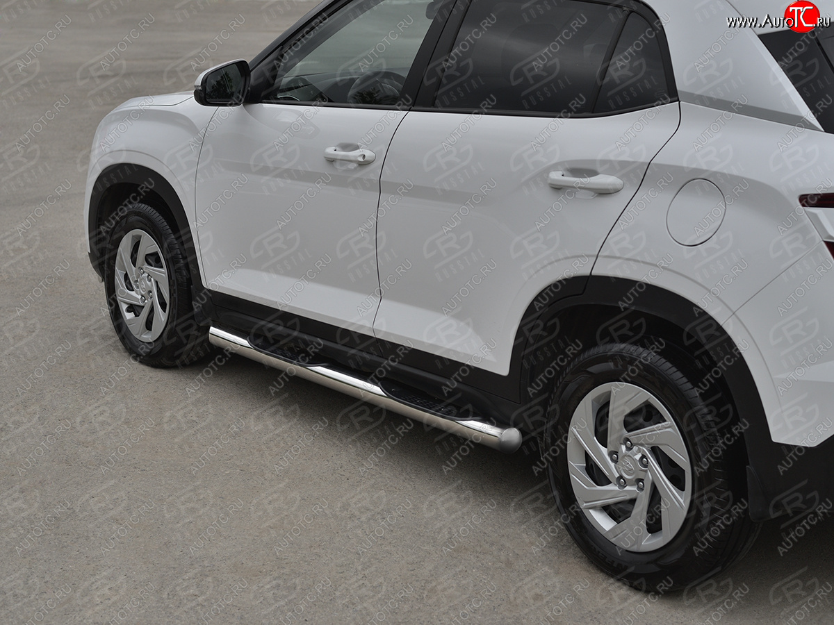 22 999 р. Защита порогов (Ø76 мм) SLITKOFF  Hyundai Creta  SU (2020-2022) (круглые торцы, полированная нержавейка)  с доставкой в г. Майкоп