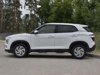 22 999 р. Защита порогов (Ø76 мм) SLITKOFF  Hyundai Creta  SU (2020-2022) (круглые торцы, полированная нержавейка)  с доставкой в г. Майкоп. Увеличить фотографию 2