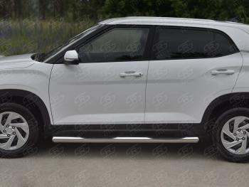 22 999 р. Защита порогов (Ø76 мм) SLITKOFF  Hyundai Creta  SU (2020-2022) (круглые торцы, полированная нержавейка)  с доставкой в г. Майкоп. Увеличить фотографию 3