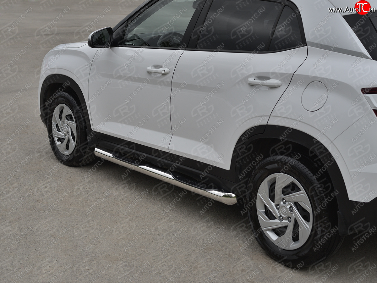 22 999 р. Защита порогов (Ø76 мм) SLITKOFF  Hyundai Creta  SU (2020-2022) (торцы 45°, полированная нержавейка)  с доставкой в г. Майкоп