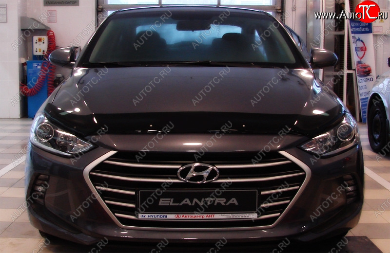 3 299 р. Дефлектор капота SIM Hyundai Elantra AD дорестайлинг (2016-2019)  с доставкой в г. Майкоп