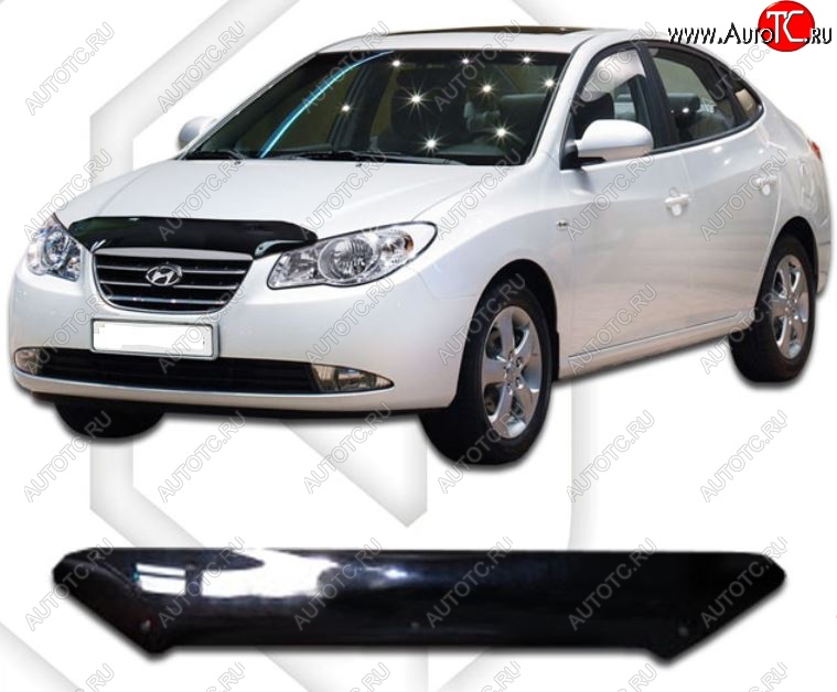 1 759 р. Дефлектор капота CA-Plastiс Hyundai Elantra HD (2006-2011) (Classic черный, Без надписи)  с доставкой в г. Майкоп