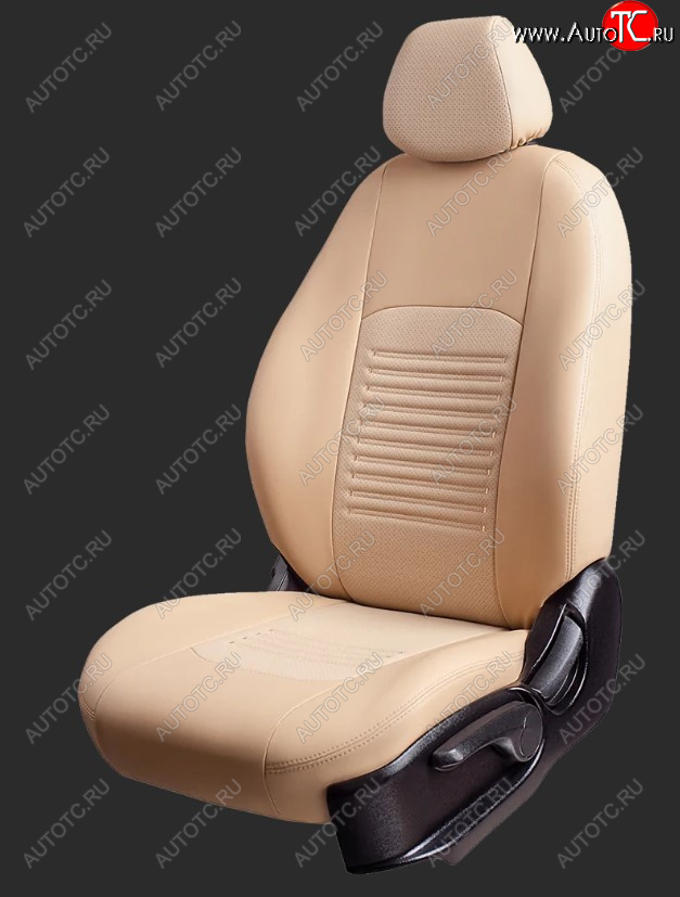 9 449 р. Чехлы для сидений Lord Autofashion Турин (экокожа, спинка 40/60+подлокотник+отд. бок, 2 Г-образных подголовника) Hyundai Elantra HD (2006-2011) (Бежевый, вставка бежевая, строчка бежевая)  с доставкой в г. Майкоп