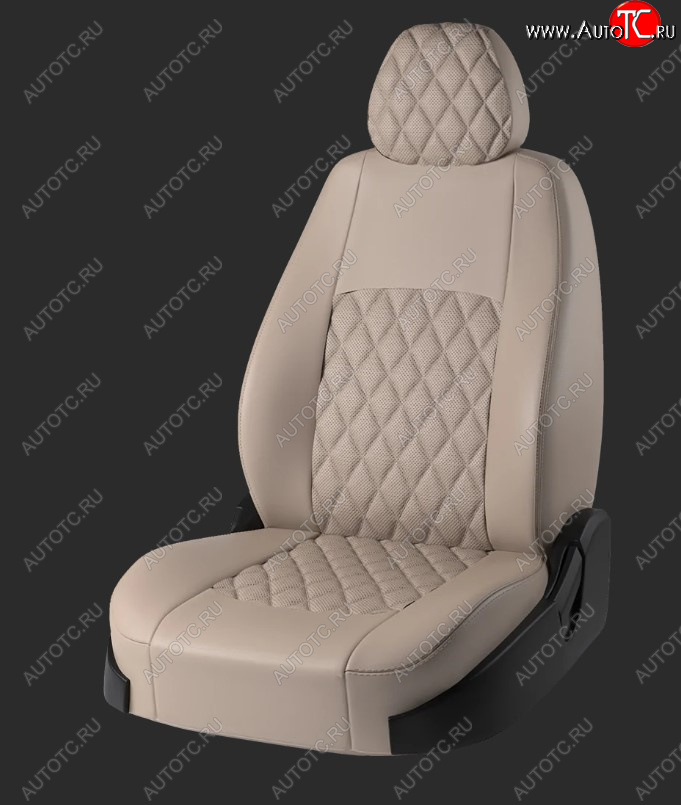 9 449 р. Чехлы для сидений Lord Autofashion Турин Ромб (экокожа, спинка 40/60+подлокотник+отд. бок, 2 Г-образных подголовника)  Hyundai Elantra  HD (2006-2011) (Бежевый, вставка бежевая, строчка бежевая)  с доставкой в г. Майкоп
