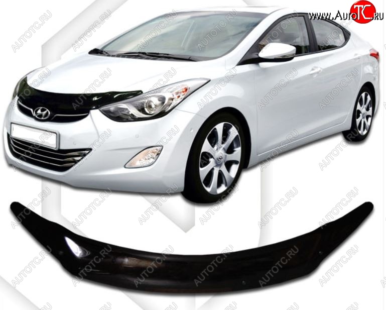 1 999 р. Дефлектор капота CA-Plastiс  Hyundai Elantra  MD (2010-2013) дорестайлинг (Classic черный, Без надписи)  с доставкой в г. Майкоп