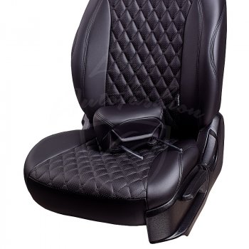 19 649 р. Чехлы для сидений Lord Autofashion Байрон (экокожа, раздельная спинка, с подлокотником, 2 П + 1 Г-образные подголовники) Hyundai Elantra MD дорестайлинг (2010-2013) (Черный, вставка черная, строчка черная)  с доставкой в г. Майкоп. Увеличить фотографию 3