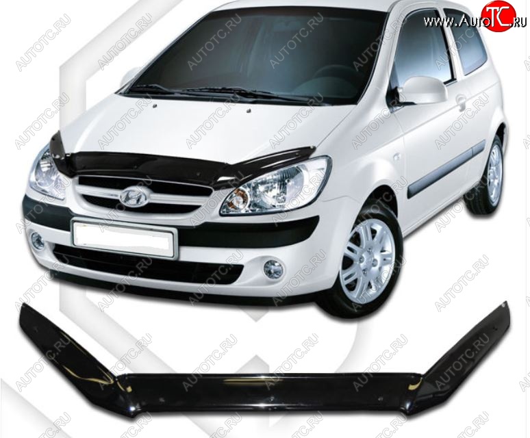 1 899 р. Дефлектор капота CA-Plastic Hyundai Getz TB хэтчбэк 5 дв. рестайлинг (2005-2010) (Classic черный, Без надписи)  с доставкой в г. Майкоп