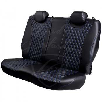 18 549 р. Чехлы для сидений Lord Autofashion Байрон (экокожа, раздельная спинка, 3 Г-образных подголовника)  Hyundai Getz  TB (2005-2010) хэтчбэк 5 дв. рестайлинг (Черный, вставка черная, строчка синяя)  с доставкой в г. Майкоп. Увеличить фотографию 5