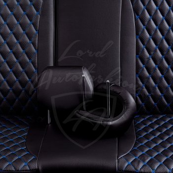 18 549 р. Чехлы для сидений Lord Autofashion Байрон (экокожа, раздельная спинка, 3 Г-образных подголовника)  Hyundai Getz  TB (2005-2010) хэтчбэк 5 дв. рестайлинг (Черный, вставка черная, строчка синяя)  с доставкой в г. Майкоп. Увеличить фотографию 6