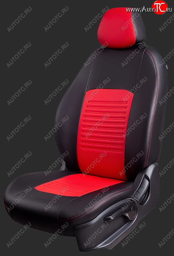 9 449 р. Чехлы для сидений Lord Autofashion Турин (экокожа, спинка 40/60, 3 Г-образных подголовника) Hyundai Getz TB хэтчбэк 5 дв. рестайлинг (2005-2010) (Черный, вставка красная)  с доставкой в г. Майкоп