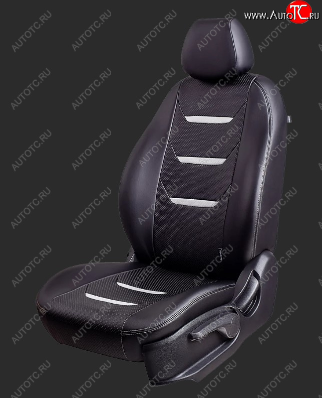 18 799 р. Чехлы для сидений Lord Autofashion Турин 2 (экокожа, спинка 40/60, 3 Г-образных подголовника) Hyundai Getz TB хэтчбэк 5 дв. рестайлинг (2005-2010) (Черный, вставка черная/белая, строчка белая)  с доставкой в г. Майкоп