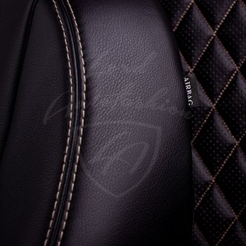 9 449 р. Чехлы для сидений Lord Autofashion Турин Ромб (экокожа) Hyundai Santa Fe DM дорестайлинг (2012-2016) (Черный, вставка черная, строчка бежевая)  с доставкой в г. Майкоп. Увеличить фотографию 2