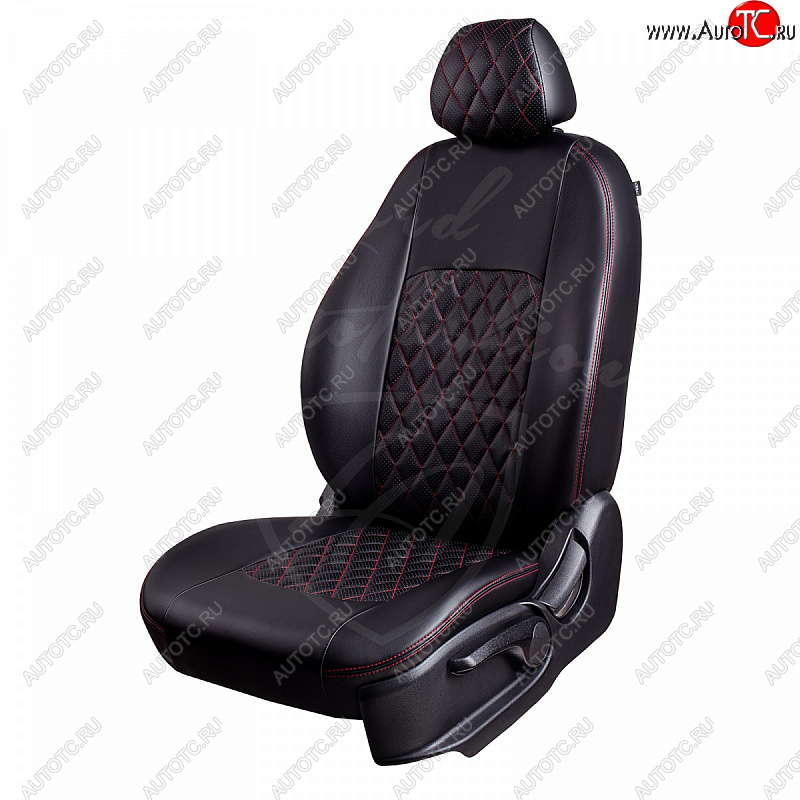9 449 р. Чехлы для сидений Lord Autofashion Турин Ромб (экокожа) Hyundai Santa Fe DM дорестайлинг (2012-2016) (Черный, вставка черная, строчка красная)  с доставкой в г. Майкоп