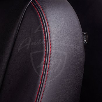 9 449 р. Чехлы для сидений Lord Autofashion Турин Ромб (экокожа) Hyundai Santa Fe DM дорестайлинг (2012-2016) (Черный, вставка черная, строчка красная)  с доставкой в г. Майкоп. Увеличить фотографию 2