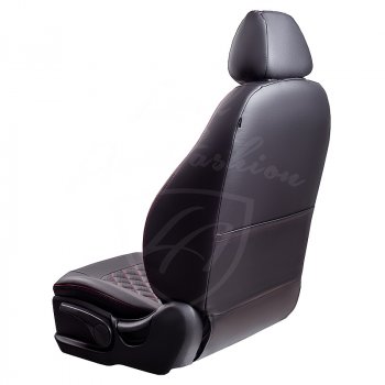 9 449 р. Чехлы для сидений Lord Autofashion Турин Ромб (экокожа) Hyundai Santa Fe DM дорестайлинг (2012-2016) (Черный, вставка черная, строчка красная)  с доставкой в г. Майкоп. Увеличить фотографию 3