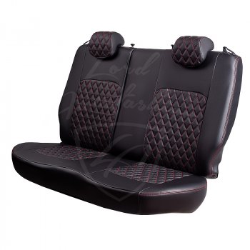 9 449 р. Чехлы для сидений Lord Autofashion Турин Ромб (экокожа) Hyundai Santa Fe DM дорестайлинг (2012-2016) (Черный, вставка черная, строчка красная)  с доставкой в г. Майкоп. Увеличить фотографию 4