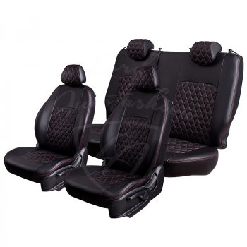 9 449 р. Чехлы для сидений Lord Autofashion Турин Ромб (экокожа) Hyundai Santa Fe DM дорестайлинг (2012-2016) (Черный, вставка черная, строчка красная)  с доставкой в г. Майкоп. Увеличить фотографию 5