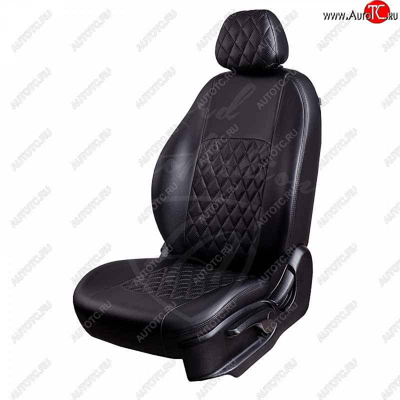 9 449 р. Чехлы для сидений Lord Autofashion Турин Ромб (экокожа) Hyundai Santa Fe DM дорестайлинг (2012-2016) (Черный, вставка черная, строчка черная)  с доставкой в г. Майкоп