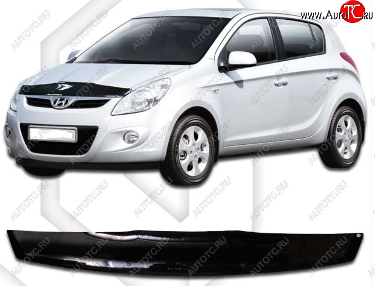 1 899 р. Дефлектор капота CA-Plastic  Hyundai i20  PB (2008-2012) хэтчбэк дорестайлинг (Classic черный, Без надписи)  с доставкой в г. Майкоп