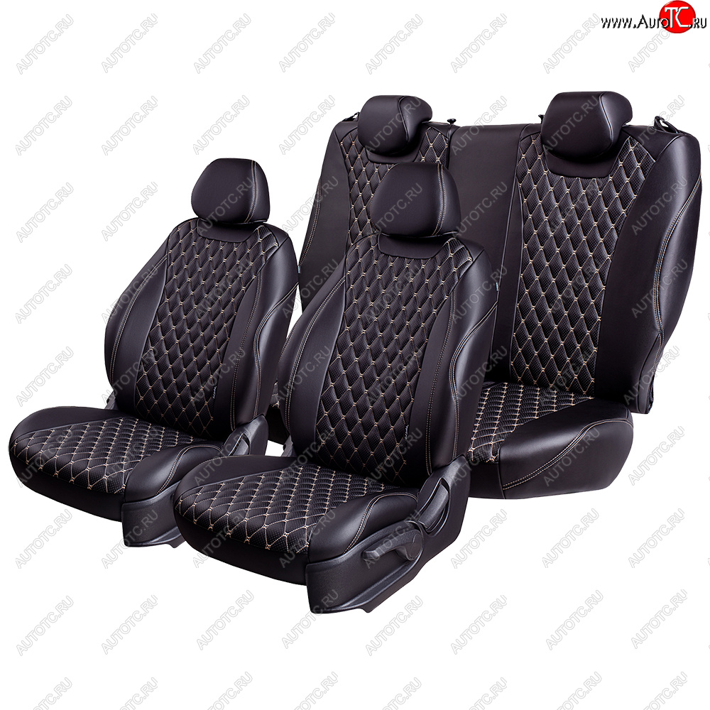 10 899 р. Чехлы для сидений Lord Autofashion Байрон (экокожа, сиденья и спинка 60/40, 3 Г-образных подголовника) Hyundai I30 2 GD дорестайлинг, хэтчбэк 5 дв. (2011-2015) (Черный, вставка черная, строчка бежевая)  с доставкой в г. Майкоп