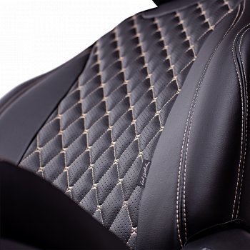10 899 р. Чехлы для сидений Lord Autofashion Байрон (экокожа, сиденья и спинка 60/40, 3 Г-образных подголовника) Hyundai I30 2 GD дорестайлинг, хэтчбэк 5 дв. (2011-2015) (Черный, вставка черная, строчка бежевая)  с доставкой в г. Майкоп. Увеличить фотографию 2