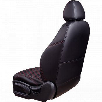 14 999 р. Чехлы для сидений Lord Autofashion Байрон (экокожа, сиденья и спинка 60/40, 3 Г-образных подголовника)  Hyundai I30  2 GD (2011-2017) дорестайлинг универсал, дорестайлинг, хэтчбэк 5 дв., рестайлинг универсал, рестайлинг, хэтчбэк 5 дв. (Черный, вставка черная, строчка красная)  с доставкой в г. Майкоп. Увеличить фотографию 5
