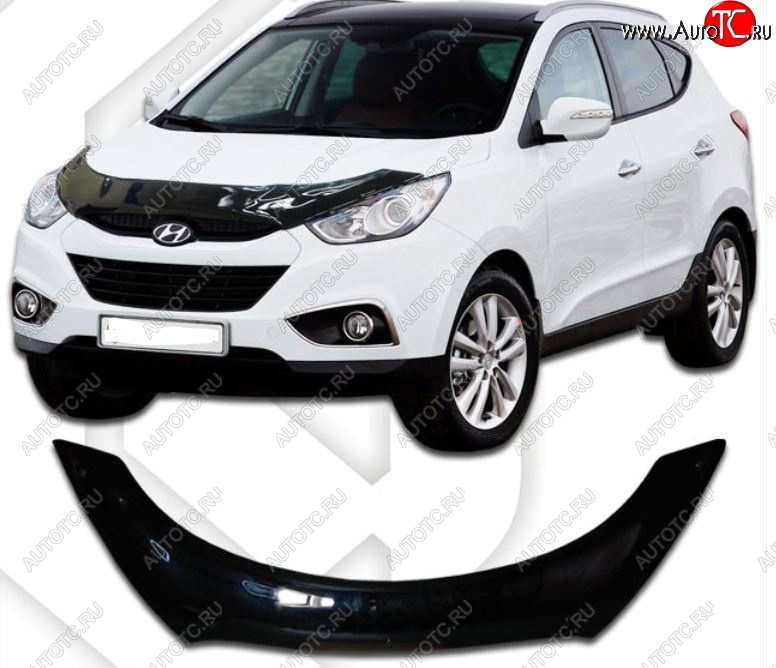 2 599 р. Дефлектор капота CA-Plastiс Exclusive Hyundai IX35 LM дорестайлинг (2009-2013) (серия Classic черный, Без надписи)  с доставкой в г. Майкоп