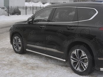 Защита порогов из трубы d42 SLITKOFF Hyundai Santa Fe TM дорестайлинг (2018-2021) (Вариант 1 (со скосами на торцах))