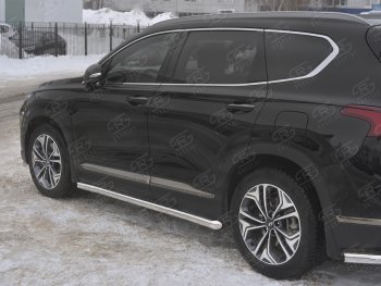 Пороги из трубы d63 SLITKOFF Hyundai Santa Fe TM дорестайлинг (2018-2021) (Вариант 1 (со скосами на торцах))