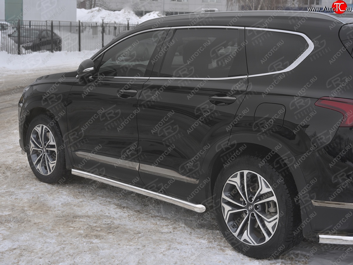 21 599 р. Пороги из трубы d63 SLITKOFF  Hyundai Santa Fe  TM (2018-2022) дорестайлинг, рестайлинг (Вариант 1 (со скосами на торцах))  с доставкой в г. Майкоп