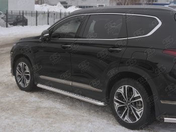 Пороги из трубы d42 с листом SLITKOFF Hyundai Santa Fe TM дорестайлинг (2018-2021) (Лист алюм, проф. нерж)
