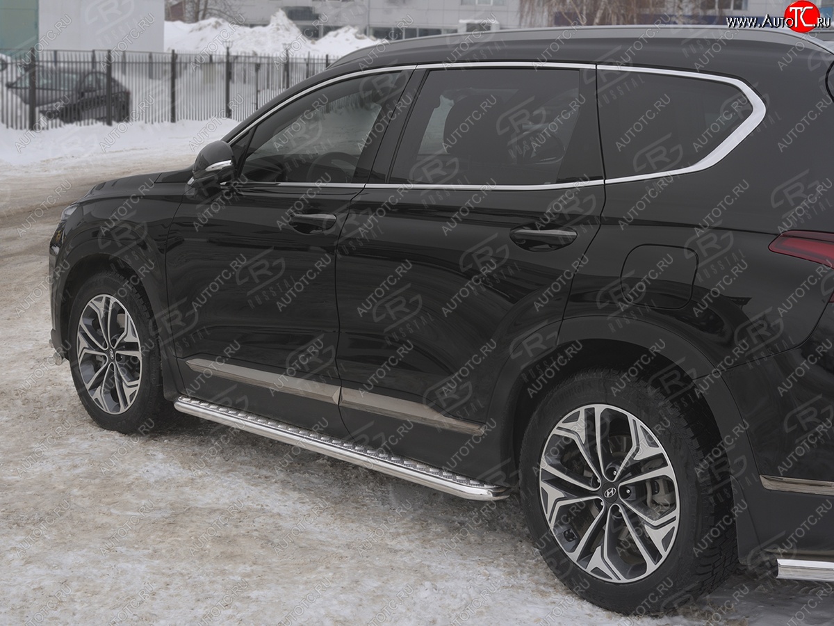 24 649 р. Пороги из трубы d42 с листом SLITKOFF Hyundai Santa Fe TM дорестайлинг (2018-2021) (Лист алюм, проф. нерж)  с доставкой в г. Майкоп
