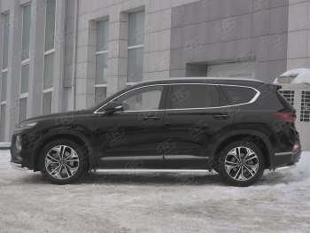 24 649 р. Пороги из трубы d42 с листом SLITKOFF Hyundai Santa Fe TM дорестайлинг (2018-2021) (Лист алюм, проф. нерж)  с доставкой в г. Майкоп. Увеличить фотографию 2