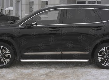 24 649 р. Пороги из трубы d42 с листом SLITKOFF Hyundai Santa Fe TM дорестайлинг (2018-2021) (Лист алюм, проф. нерж)  с доставкой в г. Майкоп. Увеличить фотографию 3