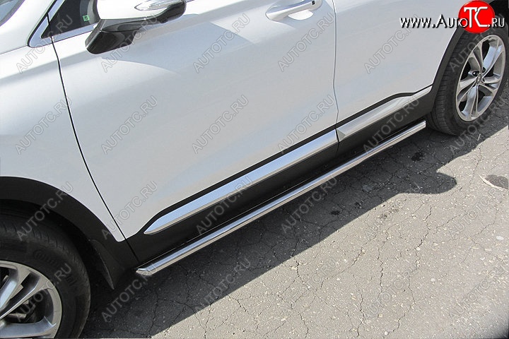 14 799 р. Защита порогов Slitkoff (d57 мм)  Hyundai Santa Fe  TM (2018-2022) дорестайлинг, рестайлинг (Нержавейка, Полированная)  с доставкой в г. Майкоп