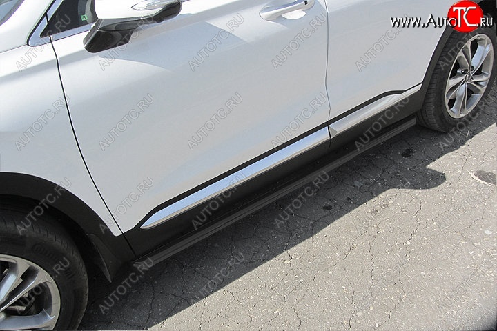 11 099 р. Защита порогов Slitkoff (d57 мм)  Hyundai Santa Fe  TM (2018-2022) дорестайлинг, рестайлинг (Сталь с полимерным покрытием. Цвет: чёрный)  с доставкой в г. Майкоп