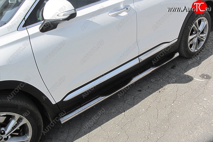19 399 р. Защита порогов Slitkoff (d76 мм, с проступями)  Hyundai Santa Fe  TM (2018-2022) дорестайлинг, рестайлинг (Нержавейка, Полированная)  с доставкой в г. Майкоп