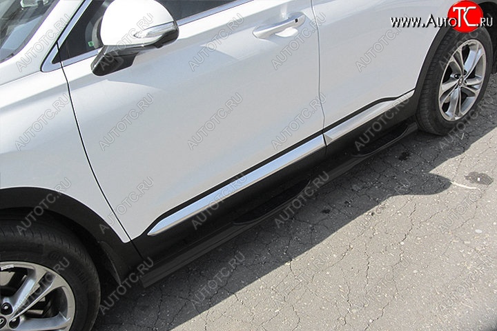 13 549 р. Защита порогов Slitkoff (d76 мм, с проступями) Hyundai Santa Fe TM дорестайлинг (2018-2021) (Сталь с полимерным покрытием. Цвет: чёрный)  с доставкой в г. Майкоп