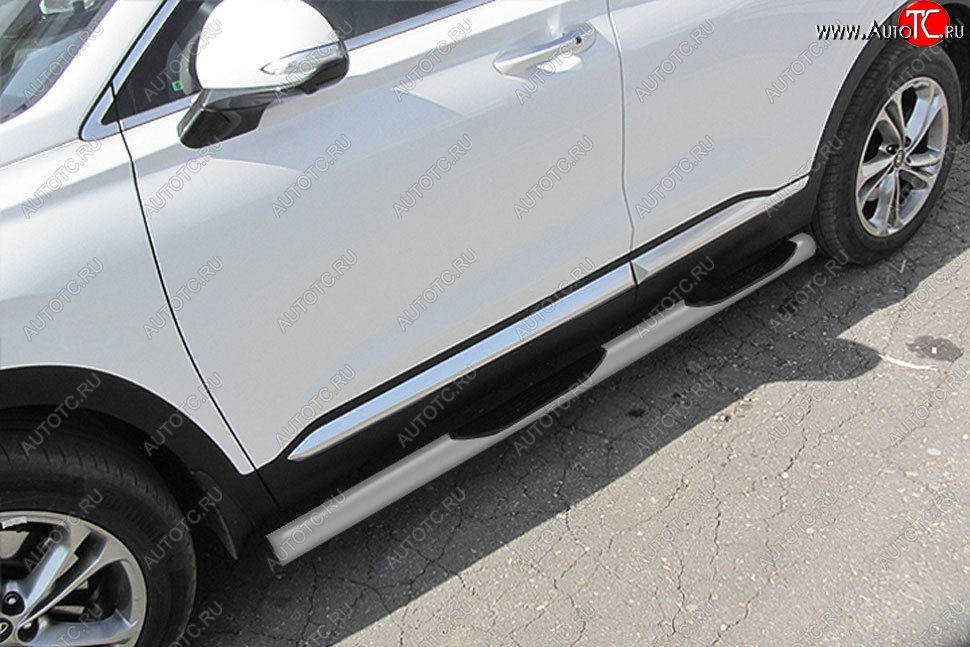 13 549 р. Защита порогов Slitkoff (d76 мм, с проступями)  Hyundai Santa Fe  TM (2018-2022) дорестайлинг, рестайлинг (Сталь с полимерным покрытием. Цвет: серебристый)  с доставкой в г. Майкоп