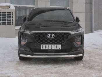 Защита переднего бампера (Ø63 мм, нержавейка) SLITKOFF Hyundai Santa Fe  TM (2018-2021) дорестайлинг