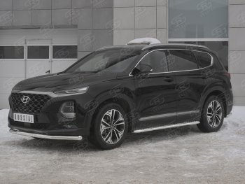16 699 р. Защита переднего бампера (Ø63 мм, нержавейка) SLITKOFF  Hyundai Santa Fe  TM (2018-2021) дорестайлинг  с доставкой в г. Майкоп. Увеличить фотографию 2