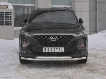 Защита переднего бампера (2 трубы Ø63 и 42 мм, нержавейка) SLITKOFF Hyundai Santa Fe  TM (2018-2021) дорестайлинг