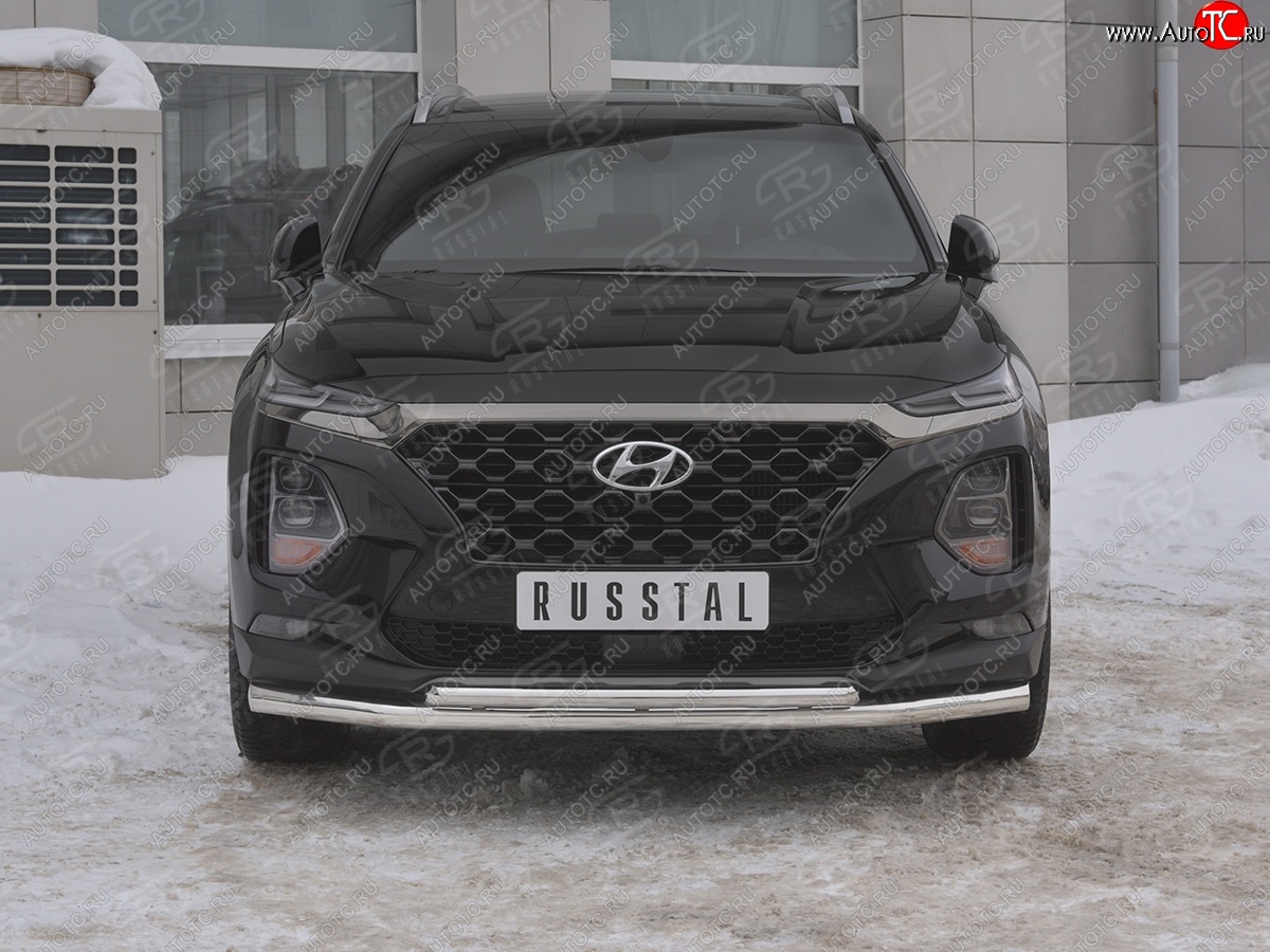 19 999 р. Защита переднего бампера (2 трубы Ø63 и 42 мм, нержавейка) SLITKOFF  Hyundai Santa Fe  TM (2018-2021) дорестайлинг  с доставкой в г. Майкоп