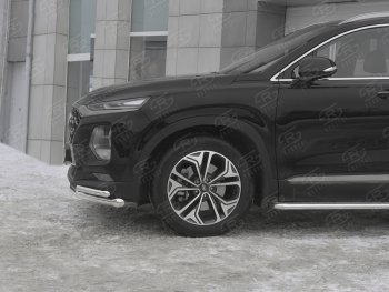Защита переднего бампера (2 трубы Ø63 и 42 мм (углы), нержавейка) SLITKOFF Hyundai Santa Fe  TM (2018-2021) дорестайлинг