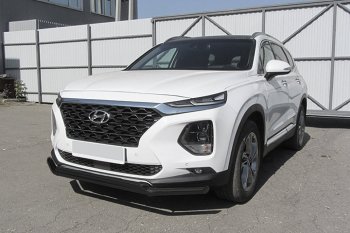 Защита переднего бампера Slitkoff (двойная, d57/42 мм) Hyundai Santa Fe  TM (2018-2021) дорестайлинг (Сталь с полимерным покрытием. Цвет: чёрный)