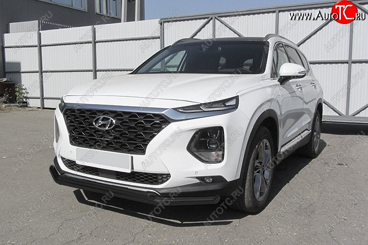9 399 р. Защита переднего бампера Slitkoff (двойная, d57/42 мм)  Hyundai Santa Fe  TM (2018-2021) дорестайлинг (Сталь с полимерным покрытием. Цвет: чёрный)  с доставкой в г. Майкоп