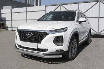 Защита переднего бампера Slitkoff (двойная, d57/42 мм) Hyundai Santa Fe  TM (2018-2021) дорестайлинг (Сталь с полимерным покрытием. Цвет: серебристый)